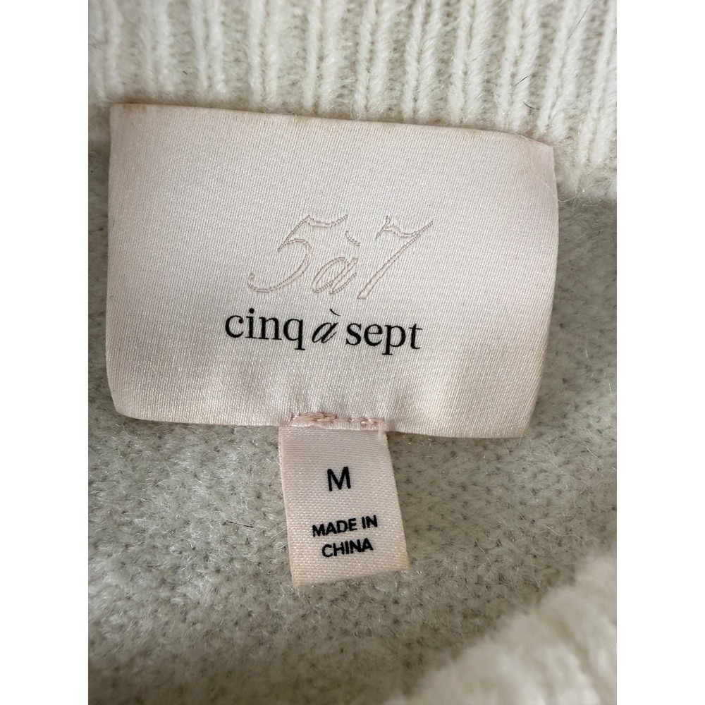 Cinq a Sept Sz M Wool Blend Ruffle Silk Cuff Pullover Sweater Ivory Long Sleeve - Picture 5 of 8